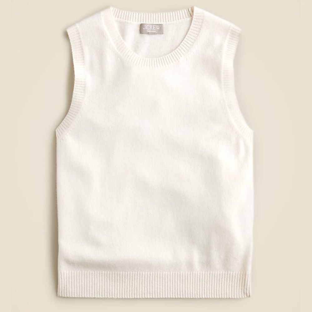 NWT J CREW Featherweight cashmere-blend cropped sweater shell in Ivory - Picture 3 of 10